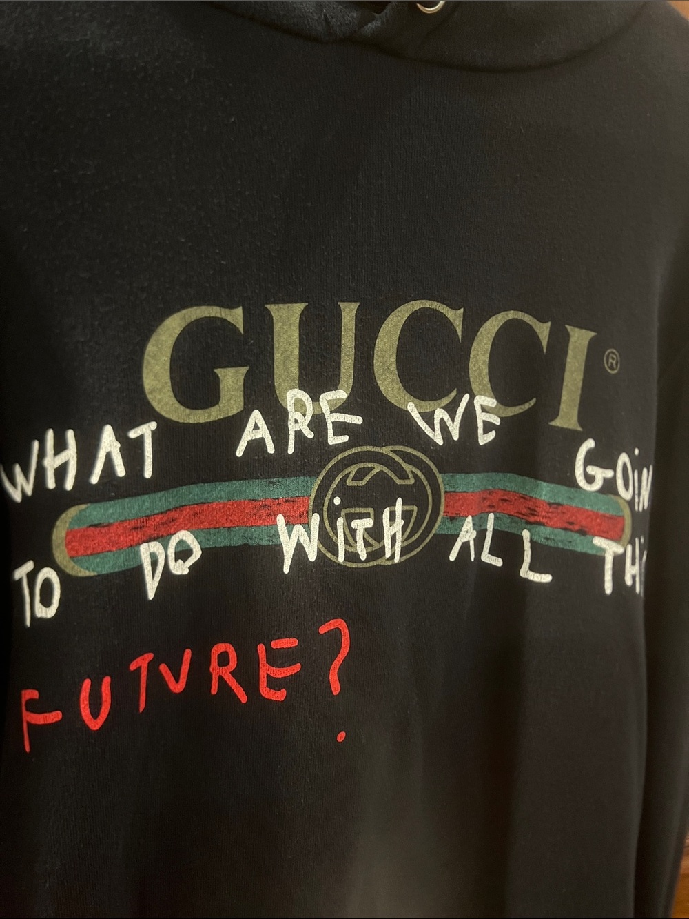 Gucci Black Hoodie with Green & Red Stripe and White Script - Picture 2 of 15